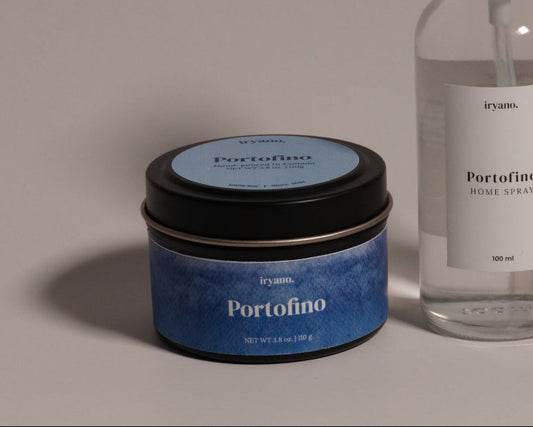 Two Portofino products, a jar and a bottle, on a plain background