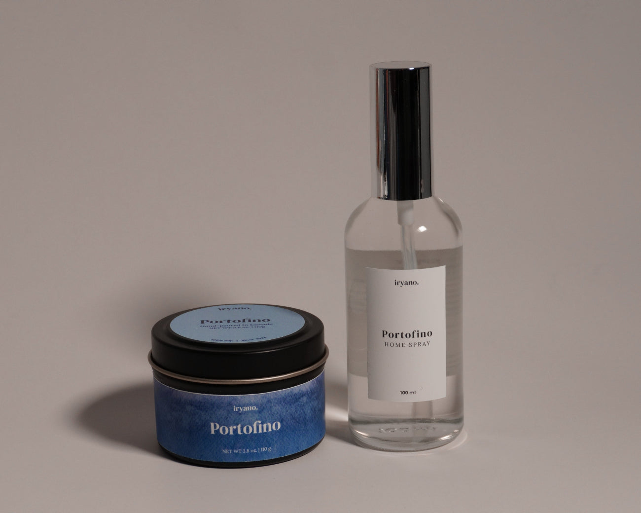 Two Portofino products, a jar and a bottle, on a plain background
