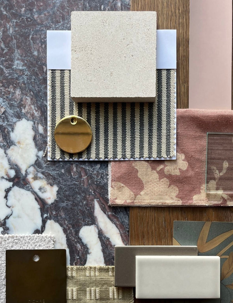 Collection of fabric swatches in various patterns and colors