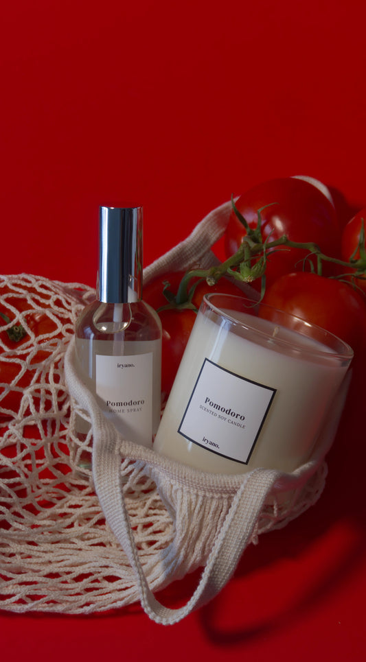 Two bottles of 'Fumodoro' products on a red background